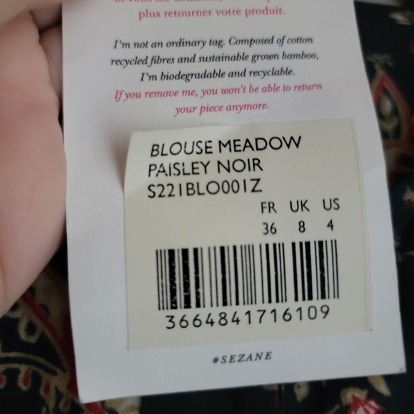 Sezane Meadow Blouse in Paisley Noir size 36 NWT - Picture 10 of 12